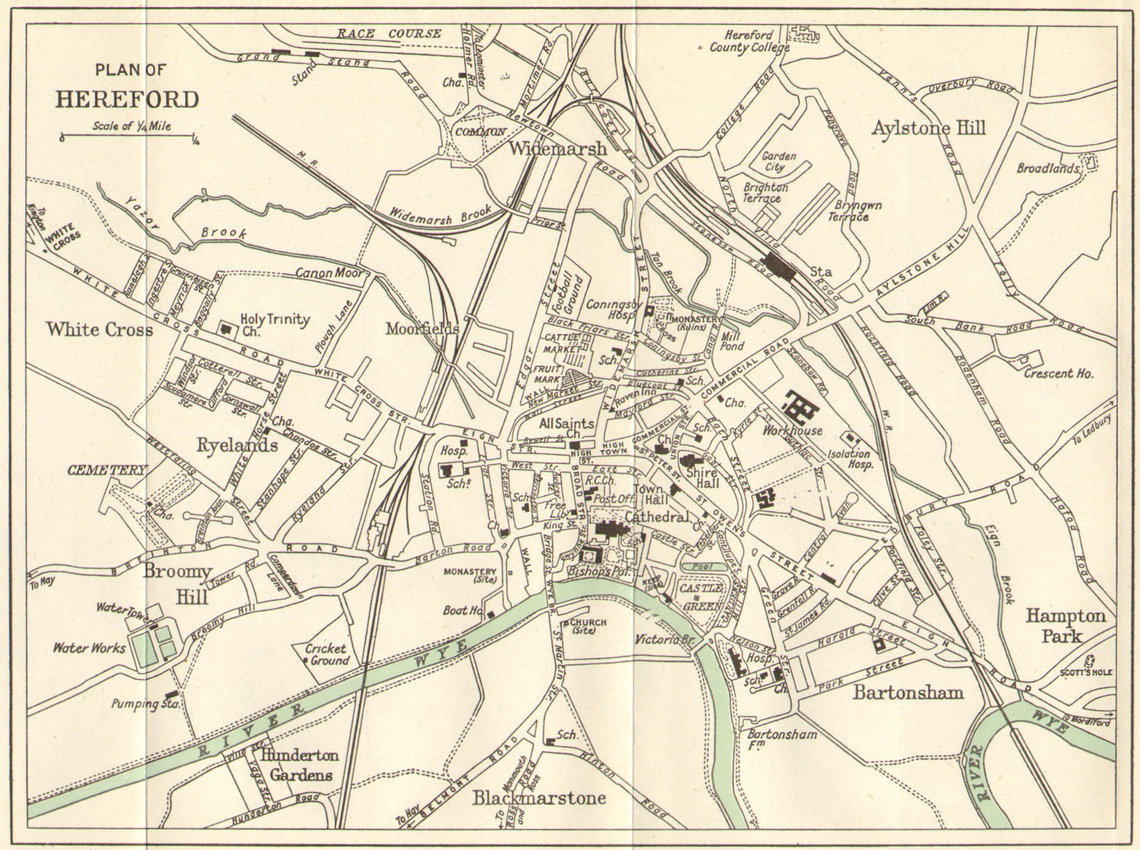 HEREFORD vintage town/city plan. Herefordshire. WARD LOCK c1950 old map